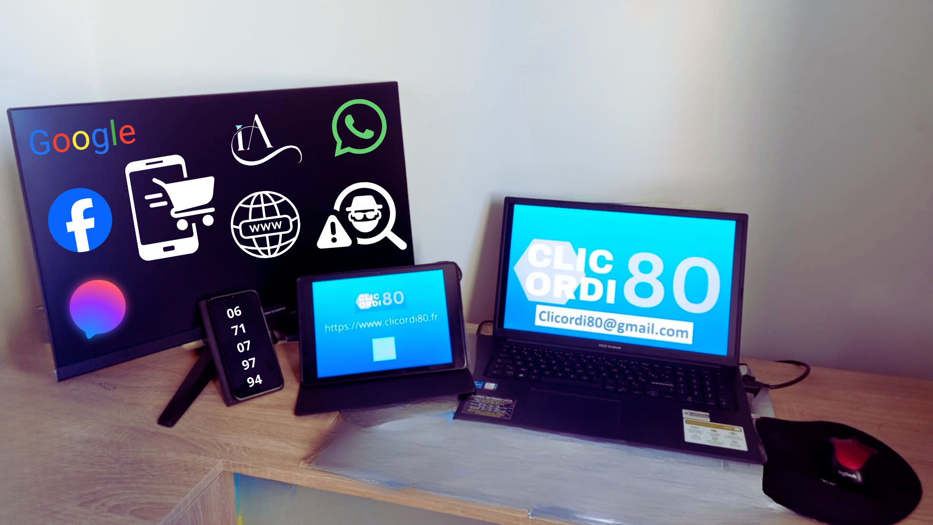 ClicOrdi80 apprends aux clients à utiliser un ordinateur, une tablette, un téléphone portable et bien d'autre.